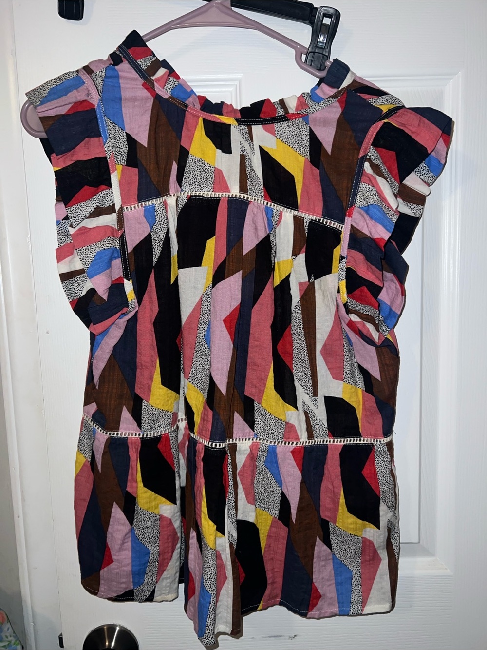 THML Pink and Navy Abstract Print Top